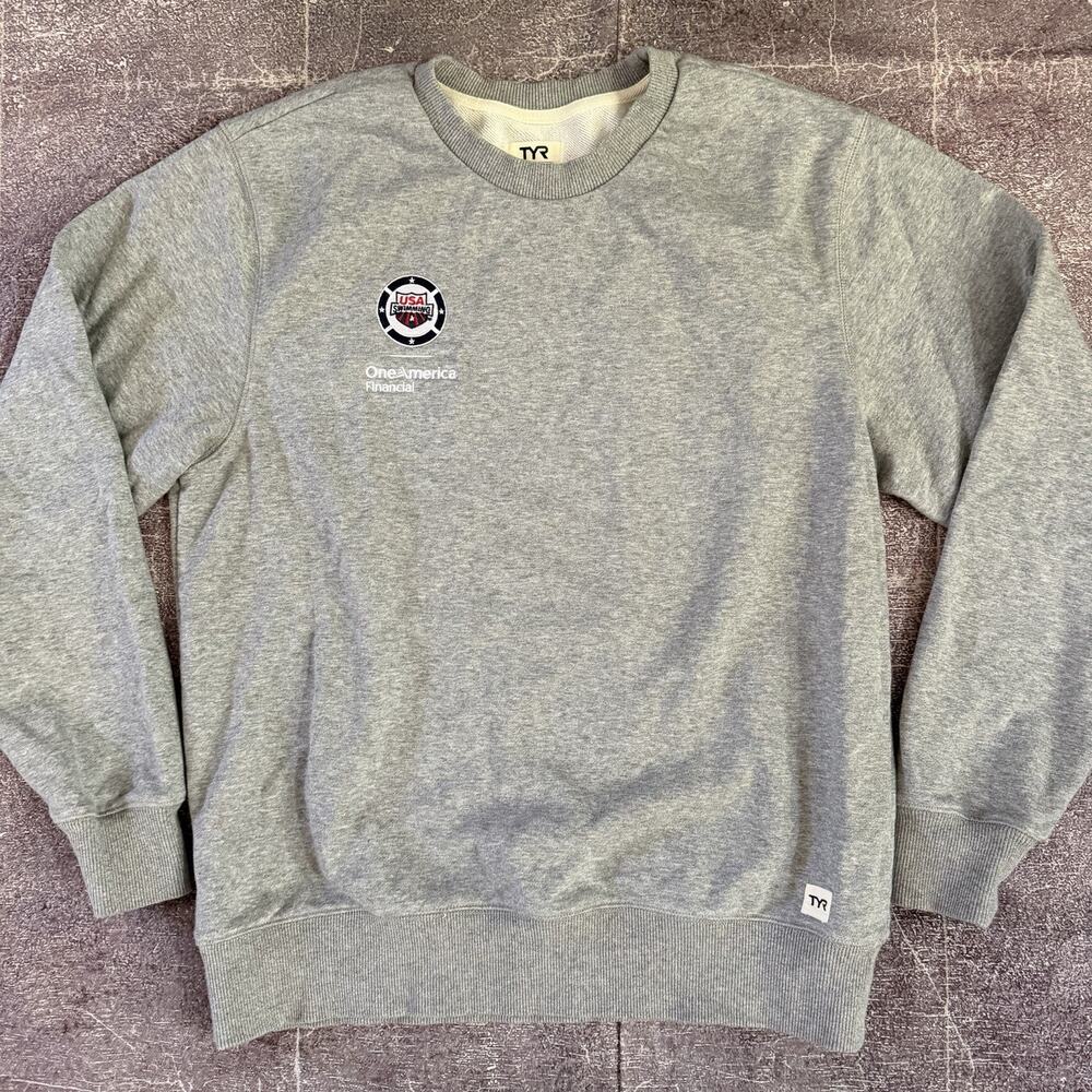Men's Tyr Team USA Swimming French Terry Heather Gray Crewneck Sweatshirt Sz L